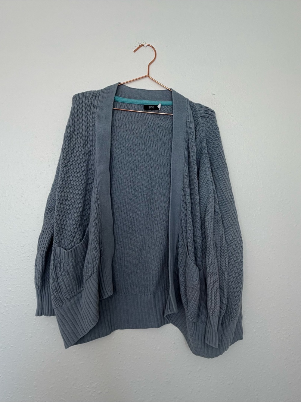BDG Blue Open-Front Knit Cardigan